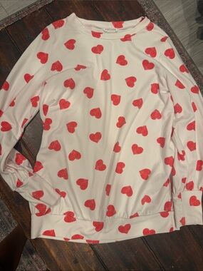 First Love Cream Top with Red Heart Print
